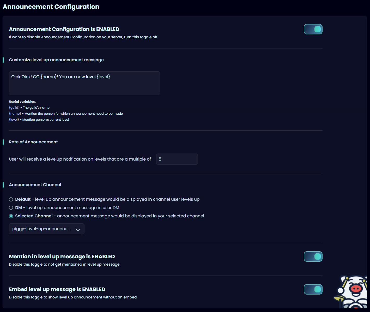 Announcement Configuration